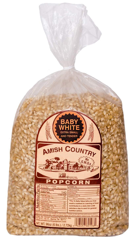 - Baby White (6 Pound Bag) - Small & Tender Popcorn - Old Fashioned and Delicious with Recipe Guide
