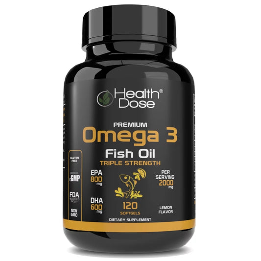 Omega 3 Fish Oil Lemon Flavor Premium by , 120 Softgels 2 Month, 2000Mg Triple Strength with EPA + DHA, Immune Support, Heart, Brain, Joints & Skin, No More Fish Burps, Gluten-Free, Non-Gmo