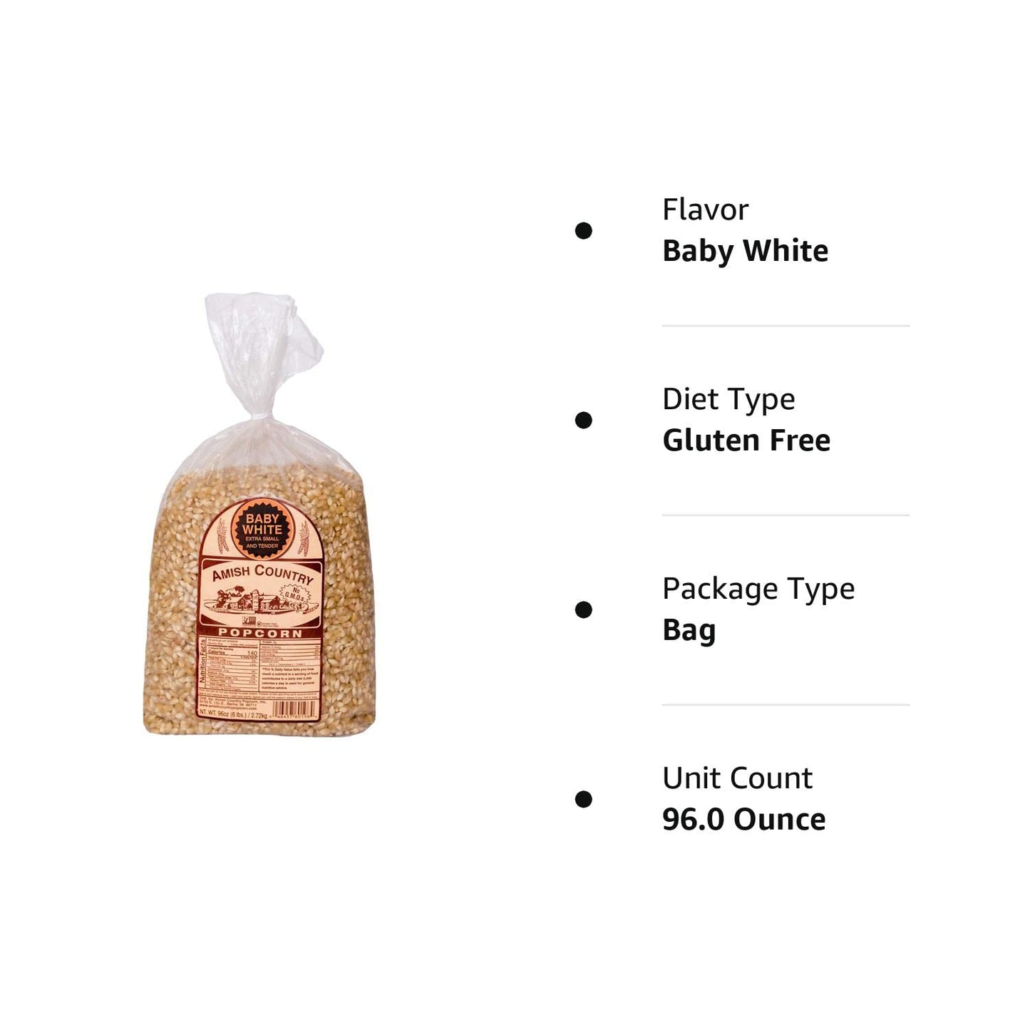 - Baby White (6 Pound Bag) - Small & Tender Popcorn - Old Fashioned and Delicious with Recipe Guide