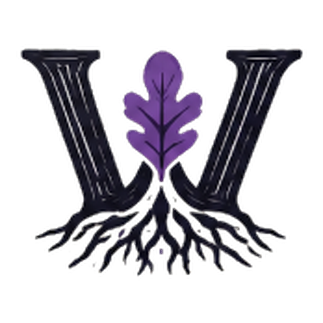 Wildwoodroots logo: a wood-grain letter W growing into roots, with an oak leaf at its centre
